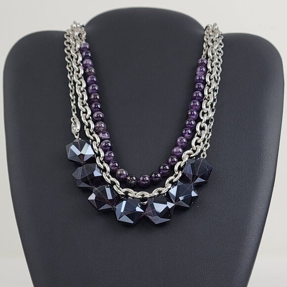 Lia Sophia Layered Amethyst Convertible 5 pc Necklace Sterling Silver - Picture 14 of 16